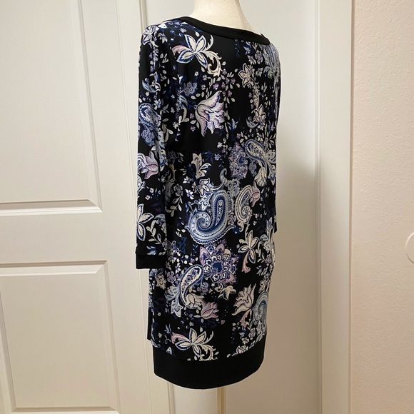 WHBM Paisley Shift Dress Black Blue Lilac White Mini Midi Knee Career Office Lrg - Picture 6 of 14